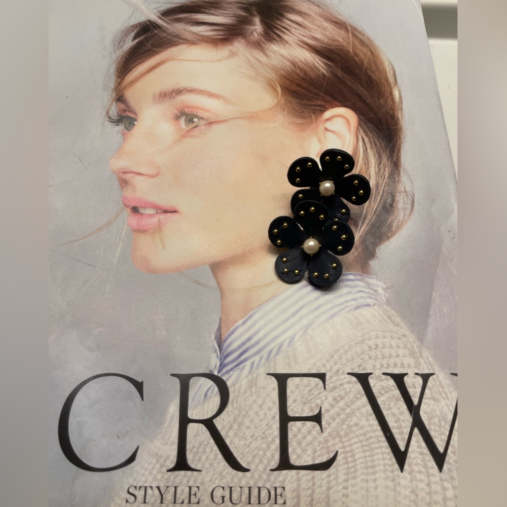 JCrew Nifty Navy Leather Floral Earrings